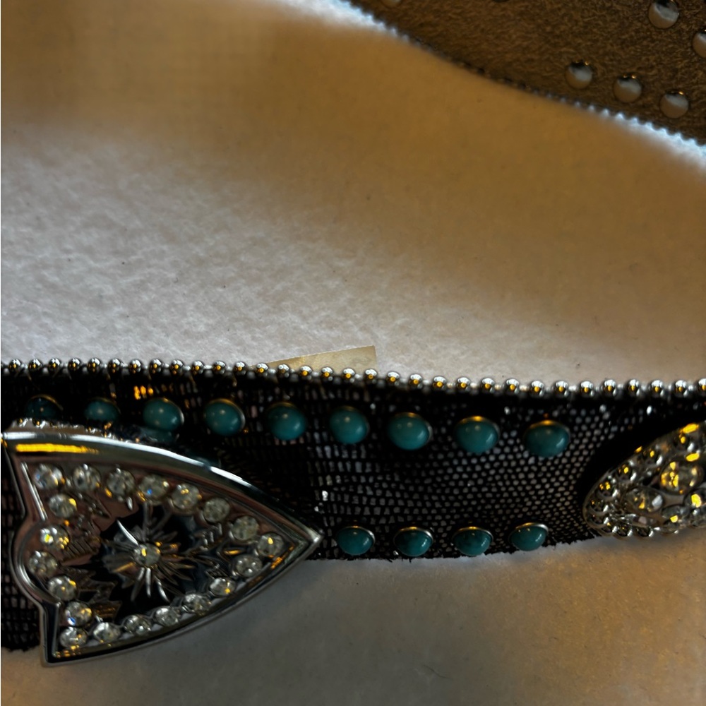 Women’s Angel Ranch Turquoise Studded Western Belt L Rhinestone Buckle Leather - Picture 12 of 16